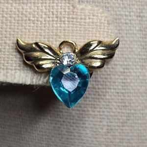 Avon Gold and Blue Heart Winged Pendant